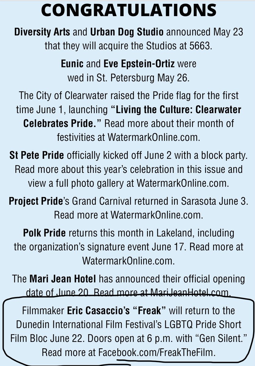 Thank you <a href="/RyanJent/">Ryan Williams-Jent</a> and <a href="/WatermarkOnline/">Watermark</a> for the congrats and mention in your latest issue on page 45. To read their latest #PrideMonth2023 issue: watermarkonline.com/2023/06/08/wat…

#LGBTQ 
#Pride