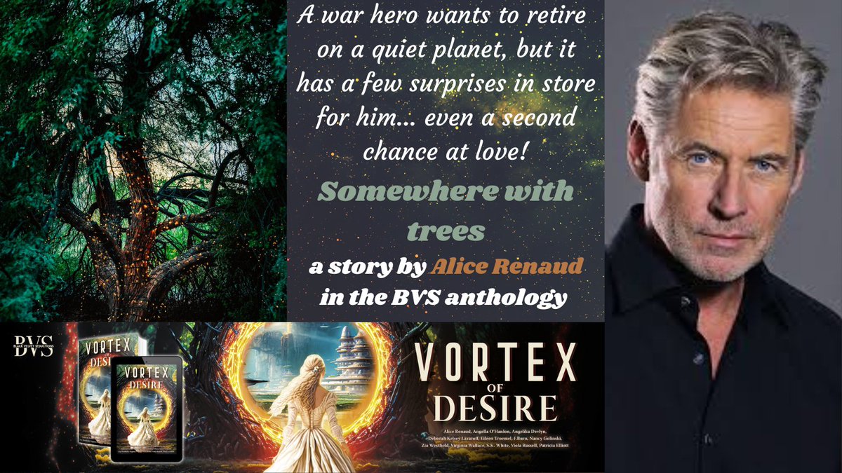 Happy #humpdayyyy! SFR! Silver Fox! Military! 2nd chance #Romance! It's all in my story Somewhere with Trees in the #NewRelease #scifiromance #anthology Vortex of Desire, pre order sale only $2.99! amzn.to/41ro29P #scifi #SciFiFri #scifibooks #RomanceSG #Wednesday