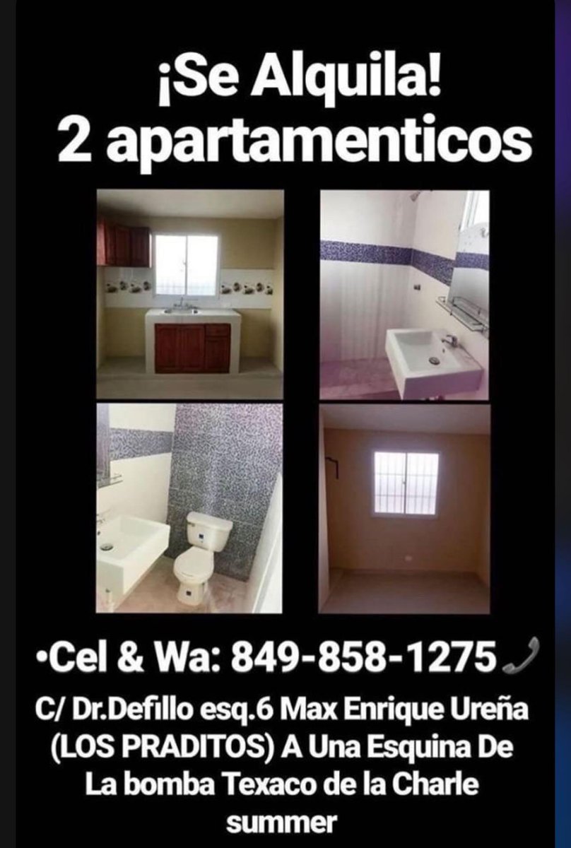 Se alquilan apartamentos 
☎️ 849-858-1275
.
.
. 
#venezolanosrd #venezolanosenrd #empleo #medicinas #salud #alquileres #habitaciones #serviciopublico #ayudas #vacantes #republicadominicana #santodomingo #rd #santiagodeloscaballeros #puntacana #ventas #venezolanosenelextranjero