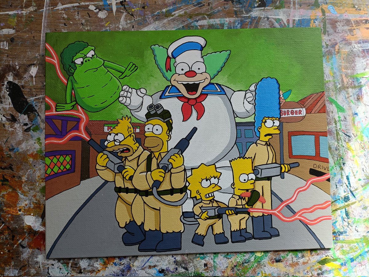 I recently completed this private commission for a great supporter of my work, he wanted a Ghostbusters mashup based on my Ghostbusters stickers, with moe as Slimer and Krusty as stay puft 
#thesimpsons #simpsons #homersimpson #bartsimpson #homer #lossimpsons #lisasimpson
