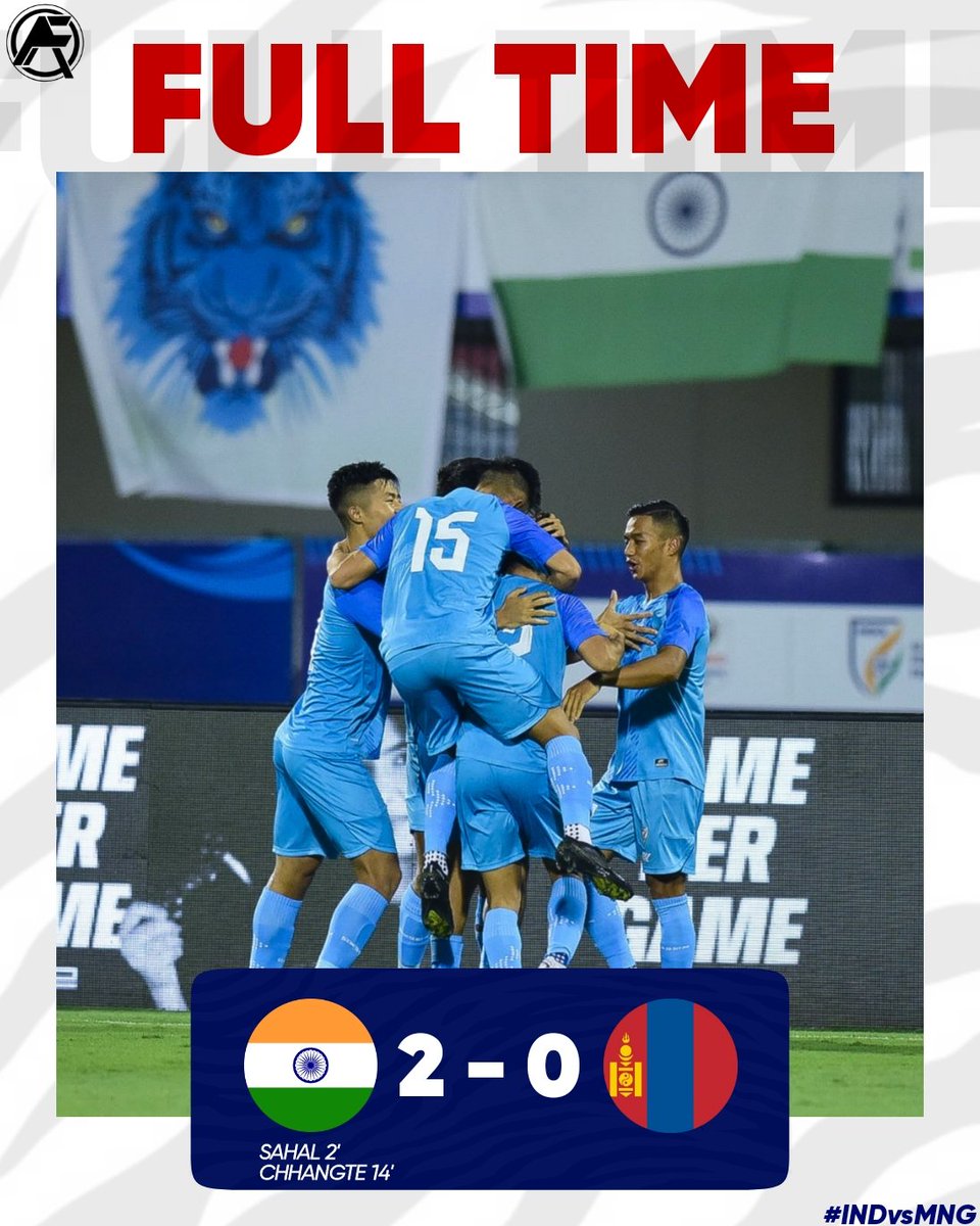 AllIndiaFtbl's tweet photo. ๐๐๐๐๐๐๐ โจ
A stellar performance by Team India! โญ๏ธ๐ฎ๐ณ
We conquer Mongolia with a commanding 2-0 win in the Hero Intercontinental Cup.
Onwards and upwards! ๐ช
#INDvsMON #BlueTigers #BluePilgrims
#HeroIntercontinentalCup2023 #allindiafootball https://t.co/SjSZ5RK6h2
