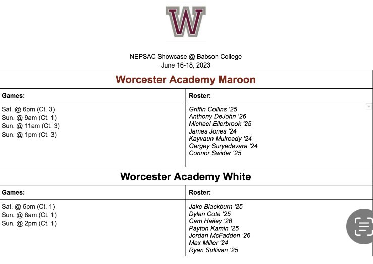 Game schedule for Worcester’s two teams in next weekends NEPSAC Showcase at Babson!  #WABasketball #HST @NEPrepBB @NERRHoops