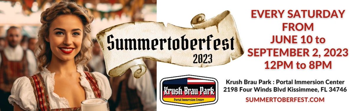 We have our kickoff tomorrow (Saturday) for Summertoberfest at 12PM at Krush Brau Park - (Portal Immersion Center) - 2198 Four Winds Blvd - look for the Krush Brau Huge Steins, our Food Truck, and all of the the Summertoberfest Sign on 192! 

summertoberfest.com