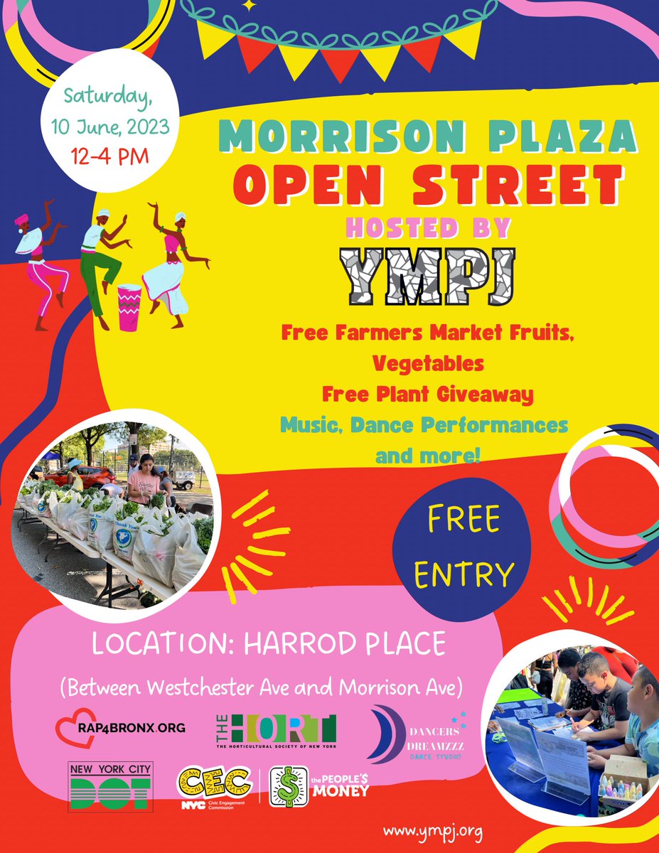 officialympj's tweet photo. TOMORROW!!! MAÑANA!!!

We’re launching our Open Street at Harrod Place (Between Morrison Ave and Westchester Ave), Tomorrow, June 10, 2023 from 12-4 PM. Stop by for free produce, free plant giveaway, dance and music performances and more! More info in the flyer! https://t.co/cgNJMLB180