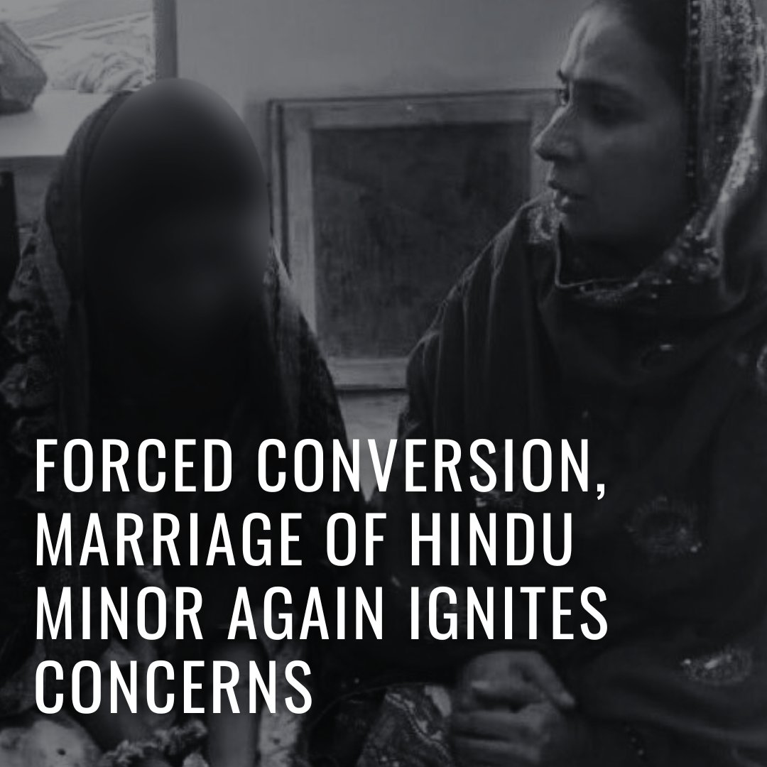 A 14-year-old Hindu girl, allegedly abducted by her tutor at gunpoint, was presented in court today. The accused claims she is 18 and converted to Islam to marry him of her free will, however her father's has evidence which proves otherwise.

#ForcedConversion #ChildMarriages…