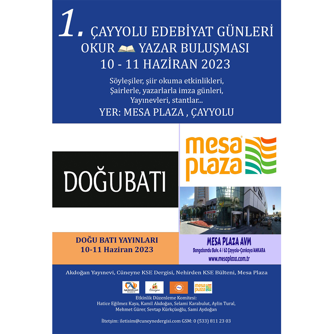 DoguBatiYayin's tweet photo. 10-11 Haziran tarihleri arasında Ankara Çayyolu Edebiyat günlerinde Mesa Plaza'dayız.
Okurlarımızı bekleriz.
#kitap #kitapgünleri #ankara #çayyolu #dergi #posterler #tarih #felsefe #sosyoloji #edebiyat #sanat #antropoloji #siyasetbilimi #mitoloji #bilim https://t.co/YnnmuIC1ZD