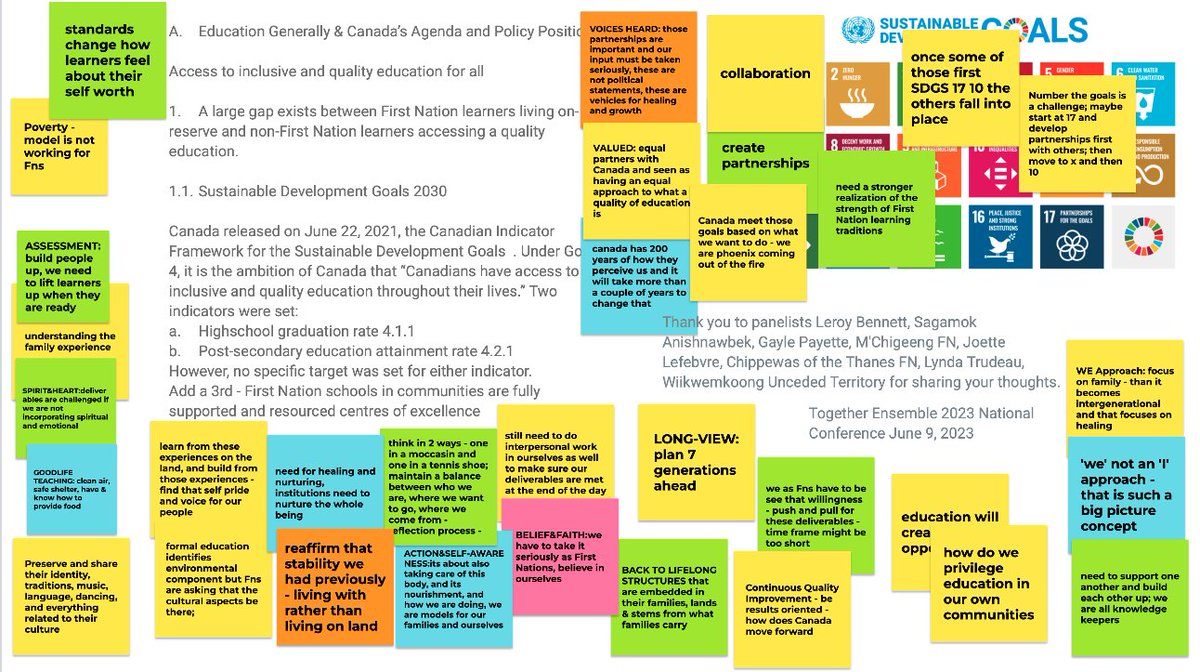 Thank you Leroy Bennett, Sagamok Anishnawbek; Joette Lefebvre at Chippewas of the Thames; Gayle Payette, M'Chigeeng First Nation &amp; Lynda Trudeau, Wiikwemkoong UT for their important words about the power of FN edu systems #TogetherEnsemble2023 National Conference #SDG4  #SDGs