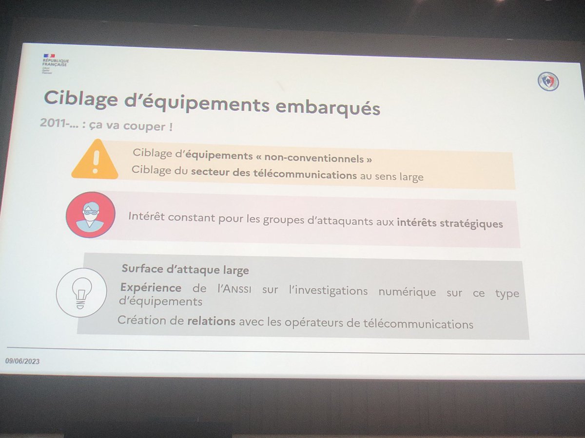 En clôture du #SSTIC Matthieu Feuillet👏🏻de l'<a href="/ANSSI_FR/">ANSSI</a> a dressé le panorama de la réelle activité du <a href="/CERT_FR/">CERT-FR</a>💪🏻, afin que chacun comprenne la réalité de la menace dont on parle le - mais qui occupe le +: l'espionnage🕵🏻ciblé d'entités stratégiques...
🙏🏻🙏🏻🙏🏻 ça redonne foi en la 🇫🇷