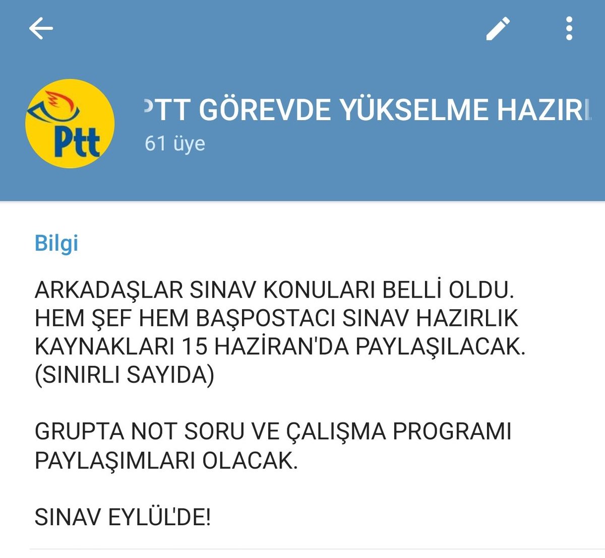 PTT GÖREVDE YÜKSELME SINAVI YAPILACAK TÜM PERSONELLERİMİZ HAZIRLIK GRUBUNA DAVETLİDİR.

t.me/+68NJKnzSPk04Z…

#ZamGeldi #ptt #postane #postaci #ptt