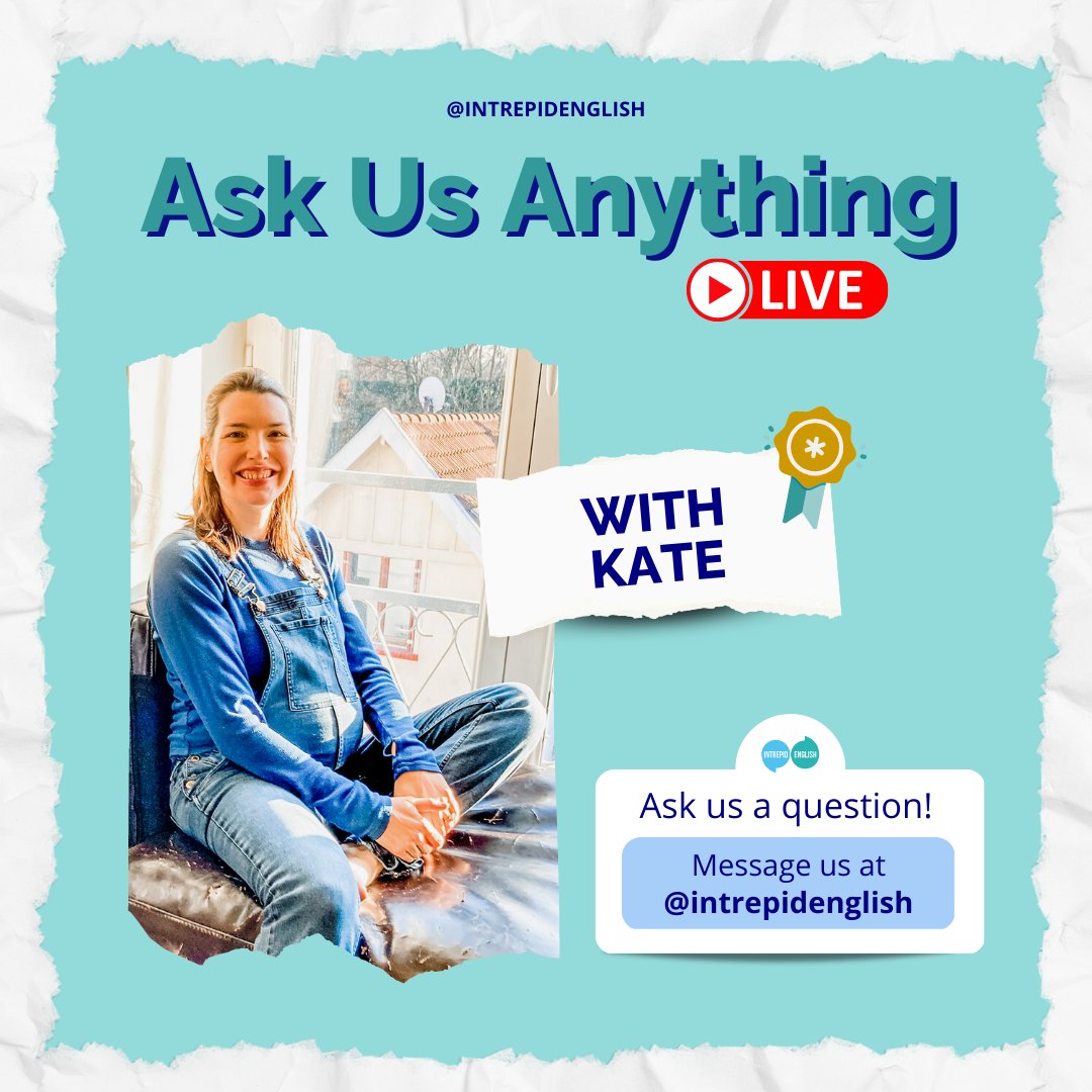 Did you know? We go live every Friday to answer ✨your✨ English language questions!
💁‍♀️Do you have a question for Kate R? Leave a comment below, or inbox us! 
#askusanything #englishteacher #englishlessons #videolessons #englishlanguage #freeenglishlessons #liveenglishlessons