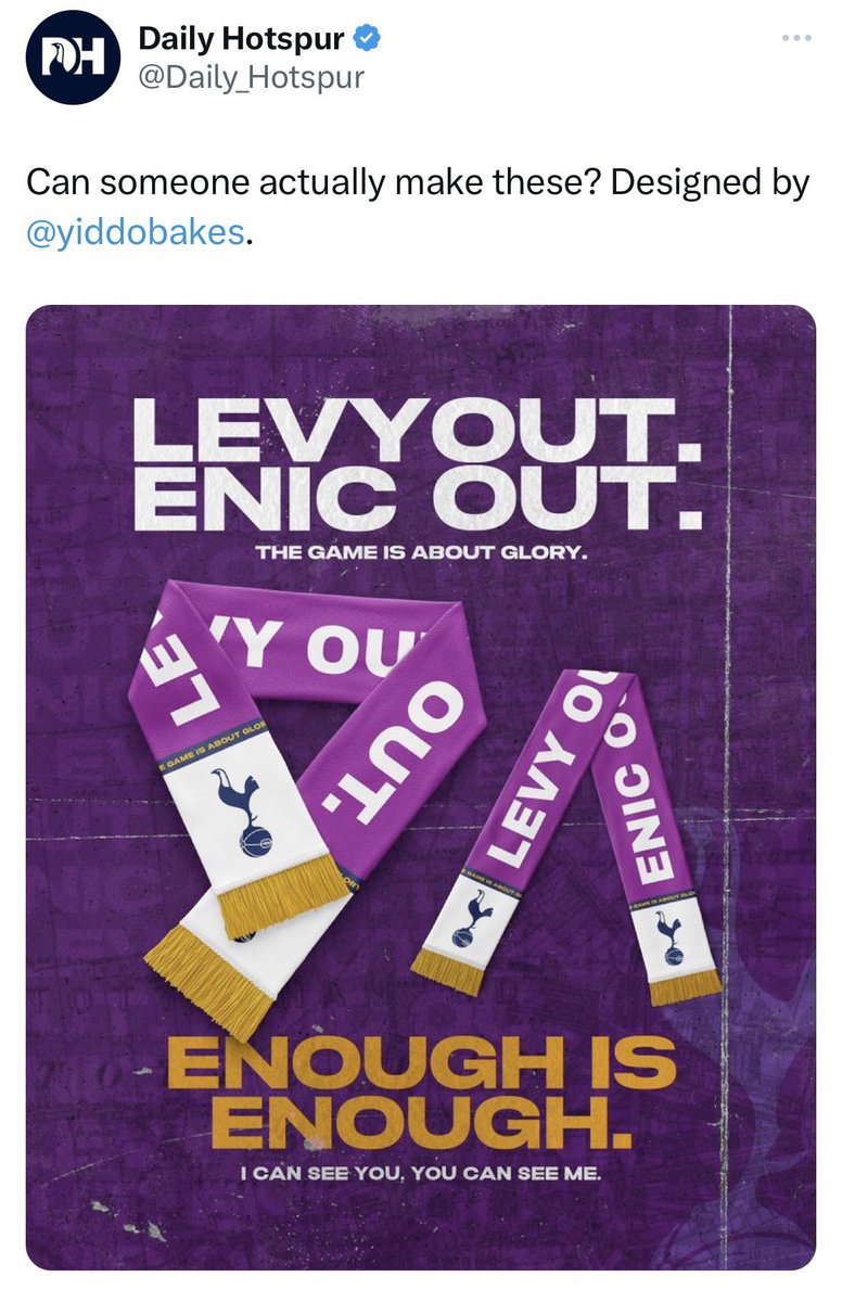 @Daily_Hotspur @AlasdairGold @mariovivaryb Suddenly switching sides? I agree that some #Levyout and #Enicout people are just genuinely toxic but don’t act like we all are like that, especially when YOU tweeted this