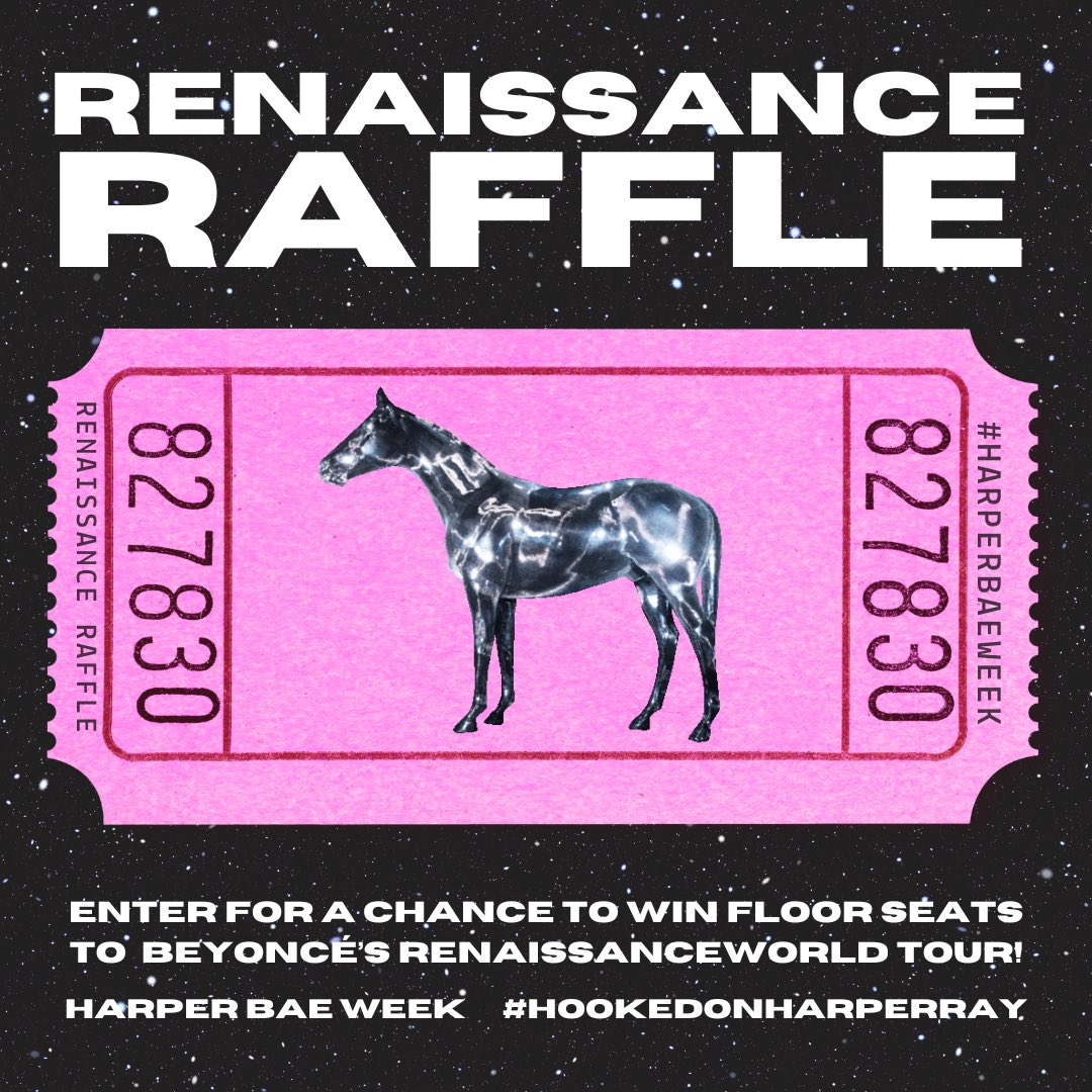 shopharperray's tweet photo. #HarperBaeWeek is full of surprises! First up, our Renaissance Raffle! Two winners will get two floor seats to see Bey in the D!💎 Enter raffle & get more details here: https://t.co/wr5ab6ZL3K https://t.co/LVbdCohKgR