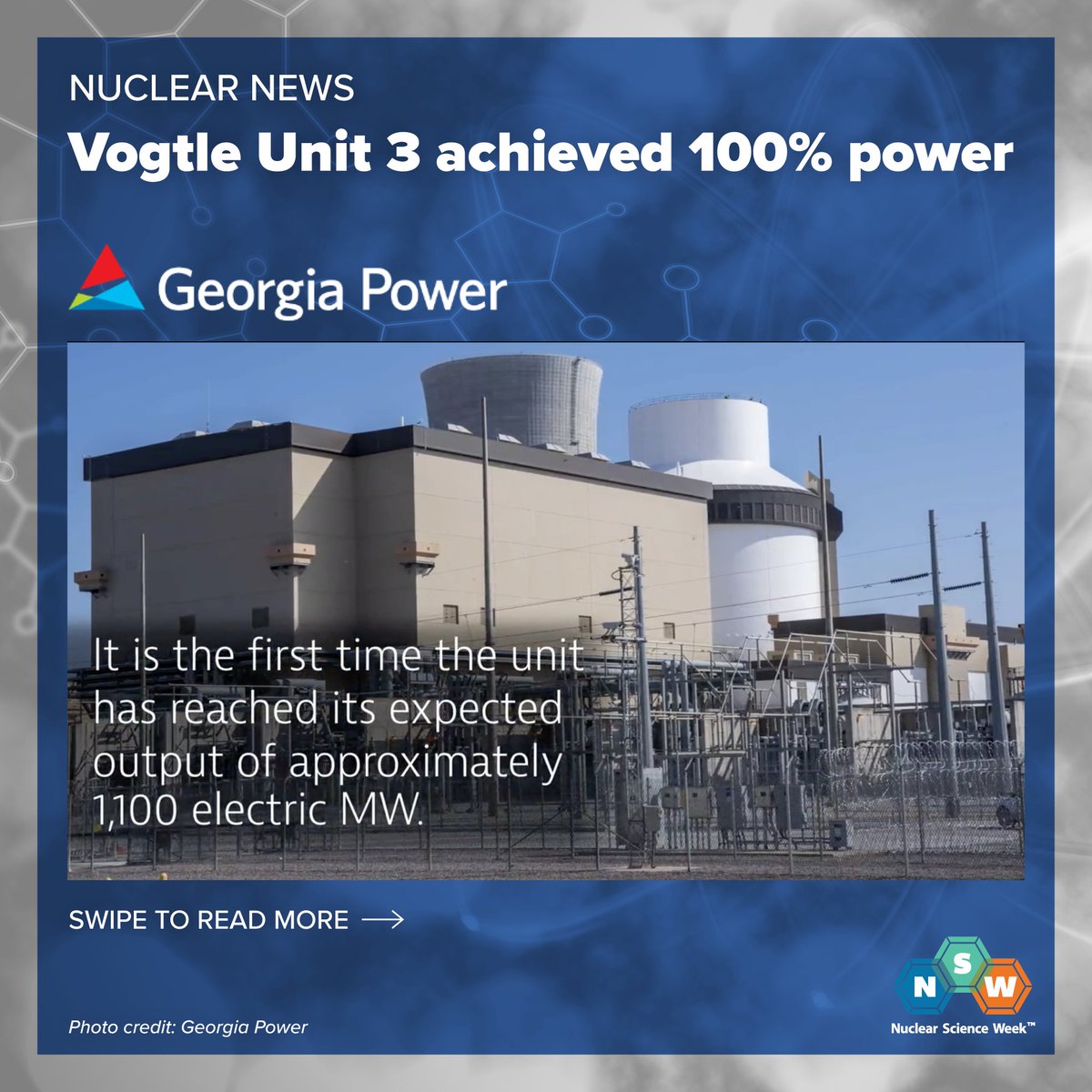 nuclearsciweek's tweet photo. 🎉 EXCITING #NuclearNews! ⚛️
@GeorgiaPower: "#VogtleUnit3 just achieved 100% power for the FIRST TIME! 🎉The final series of testing remains before Vogtle becomes the first newly constructed #nuclear unit in the U.S. to enter service in over 30 years!" #NuclearEnergy #CleanEnergy https://t.co/2tM6Eq8GVy