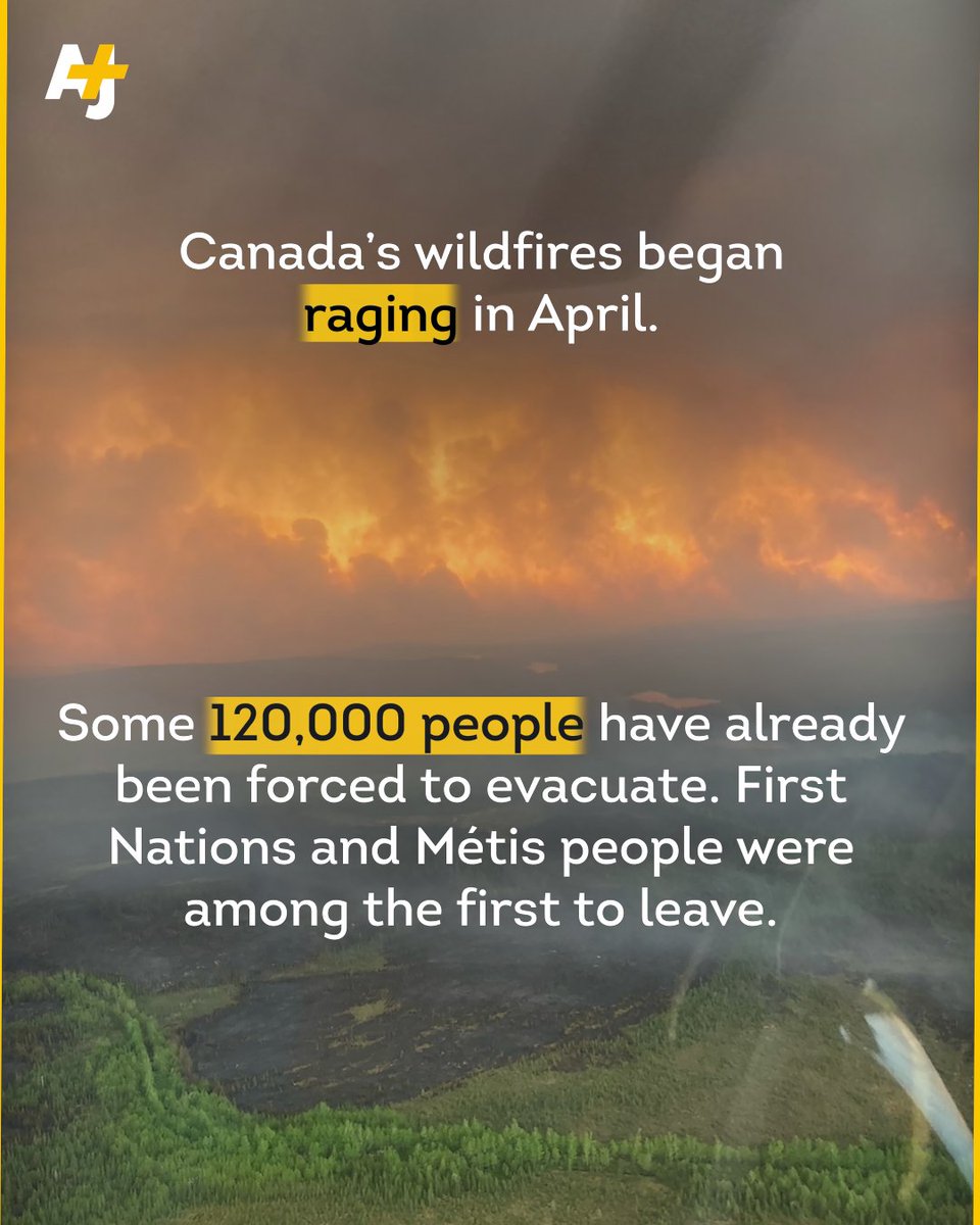 ajplus's tweet photo. Wildfires in Canada are causing havoc and health concerns across North America.

But they disproportionately threaten Indigenous communities. Here’s why. https://t.co/h98sViAdqc
