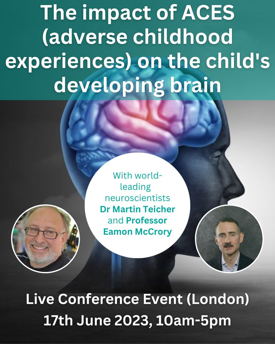 Join us for next week's London Conference entitled 'The Impact of ACES on the Child's Developing Brain' with #DrMartinTeicher and #ProfessorEamonMcCrory | Saturday 17th June'23; 10am to 5pm | @LondonArtHouse | A must for all mental health professionals - mailchi.mp/childmentalhea…