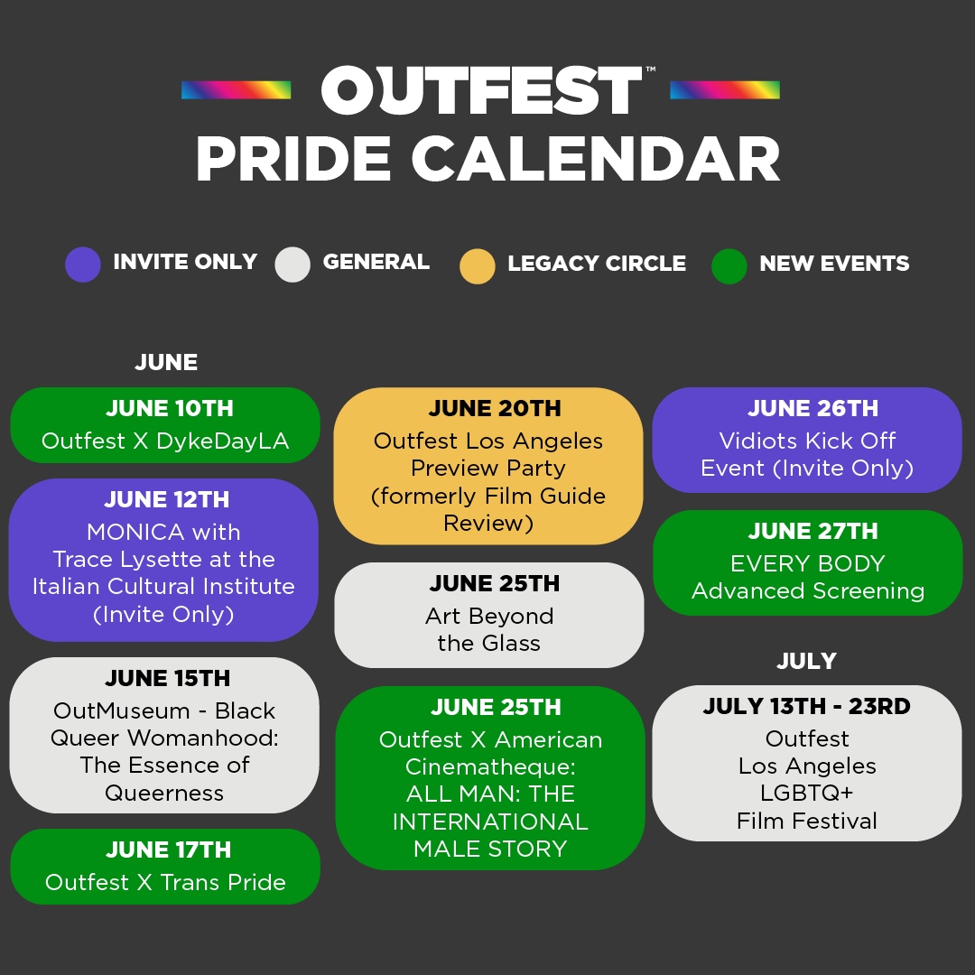 Outfest's tweet image. #PrideMonth Calendar Update! We've added 4 more events to our #Outfest Pride lineup, including #DykeDayLA tomorrow, #TransPride next week and two film screenings!

Click the link below for more info!
outfest.org/events/