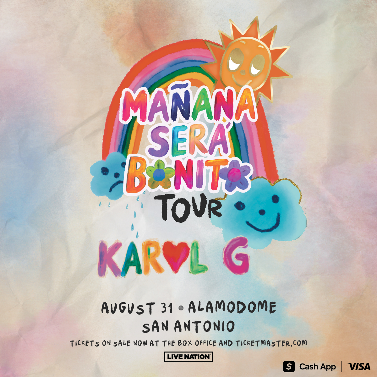 Available now☀️! Don’t miss Karol G’s #MañanaSeráBonitoTour at the Alamodome 🌸🌸. Get your tickets today at Ticketmaster.com! 💖