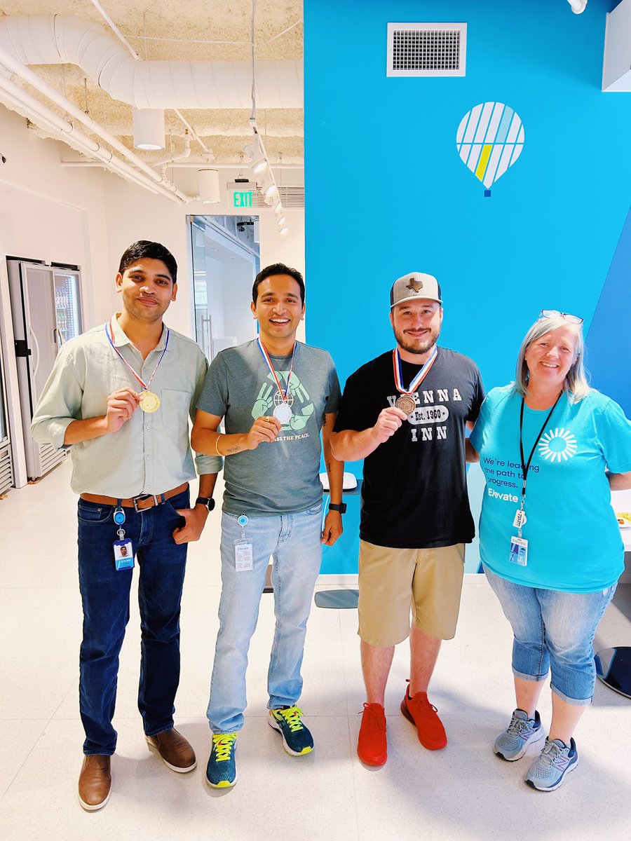 ElevateCorp's tweet photo. Starting June off with some friendly competition at Elevate’s Addison office. Thanks to everyone who came out to participate in the ET (Enterprise Technology Team) #OfficeOlympics!🏆And, congrats to the champs! https://t.co/F8bSAzrqMY