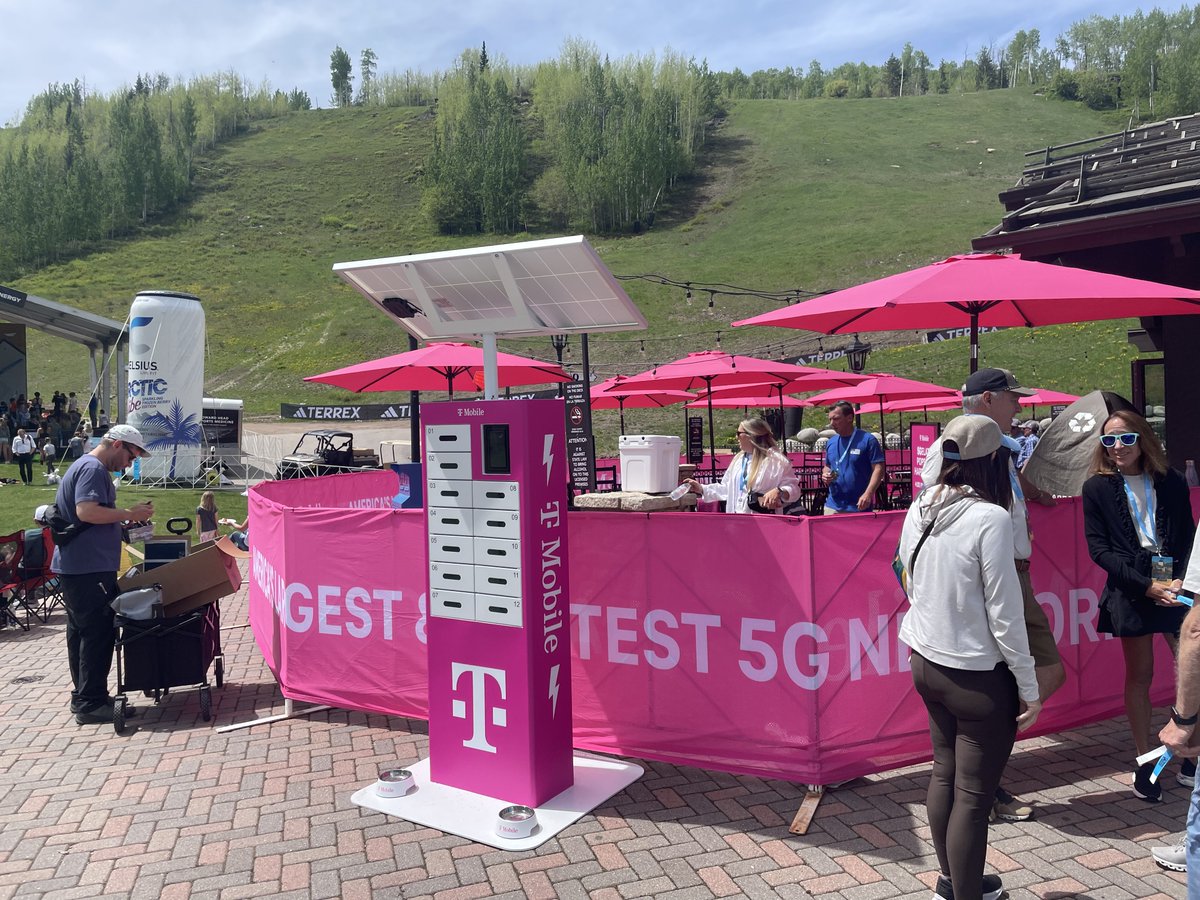 MikeBelcher4's tweet photo. Blue skies, green trees, and… streets lined with magenta @vailmtn! 🤩@TMobile customers at the #GoProMtnGames can stay cool in the VIP lounge or with a 5Gelato and stay connected with life on the mountain! https://t.co/4GasuKsyrV