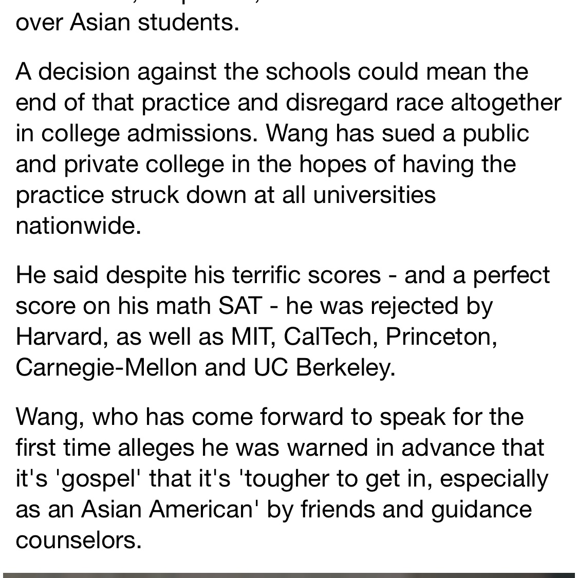 he also got rejected by UC Berkeley which doesn’t use race as a factor in admissions … maybe it’s just a skill issue idk