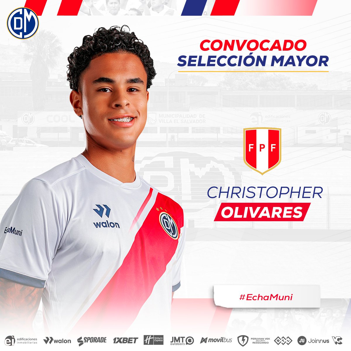 CCDMunicipal's tweet photo. Felicitaciones a Christopher Olivares, quien ha sido convocado a la selección peruana para enfrentar amistosos ante Corea del Sur y Japón.

#EchaOlivares 
#EchaMuni⚪🔴 https://t.co/0wEI0tUeWa