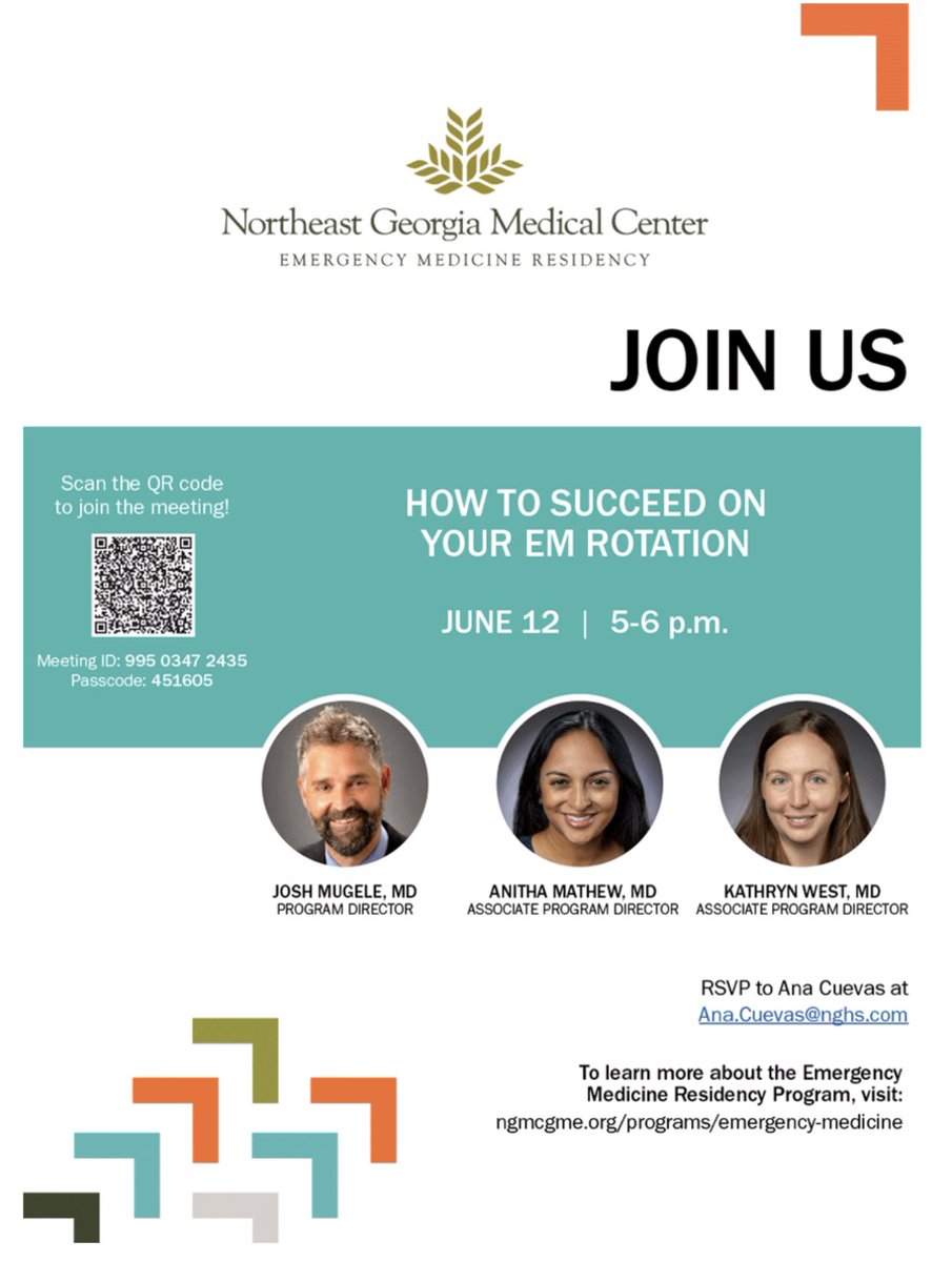 🚨Stressed about your EM rotation?🚨Thinking about calling 911 ON YOURSELF? 

No need! Come learn tips &amp; tricks that will help you succeed 😎

June 12. 5-6p EST. 

Register via the QR code or tinyurl.com/3d69k76s