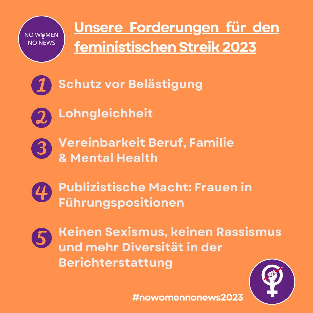 📯#Medienfrauenstreik: Unterschreib jetzt unsere #Forderungen  - auch Männer willkommen😃! Zeig deinen #Support hier: t.ly/3IXk4 

#nowomennonews2023 #nowomennonews #14juni #medien #schweizerjournalismus #schweizermedien #gleichstellung #gleichberechtigung