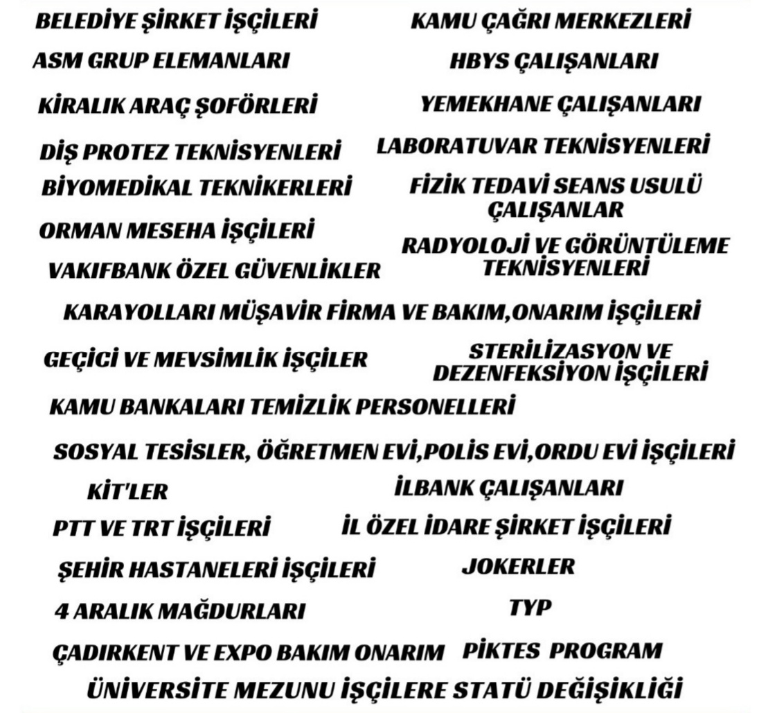 Yeni dönemde Meclisten beklentilerimiz
BelediyeŞirketİşçilerine,
Asm Grup Elemanlarına,
Sosyal Tesislere,KİT'lere %70'ETakılanlara,TYPye VakıfbankGüvenliklere, Kamu Çağrı Merkezi,Hbys,Karayollarına #KADRO Üniversite Mezunu Kamu İşçilerine Statü değişikliği. <a href="/isikhanvedat/">Prof. Dr. Vedat Işıkhan</a>