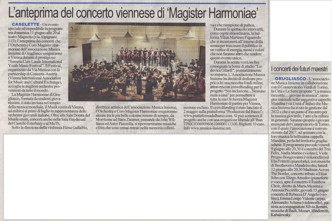 A_MusicaInsieme's tweet photo. #scrivonodinoi
Ringraziamo la redazione di Luna Nuova per le due pubblicazioni!!! 🤩
#lunanuova #articolo #grazie
#orchestramagisterharmoniae
#concerto #caselette #teatromagnetto
#sosinclusione #sosinclusionenessunorestaacasa
#LAMUSICARACCONTA #LAMUSICARACCONTAGiovaniInMusica https://t.co/IjnMe1xepu