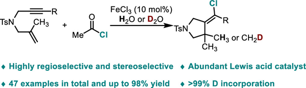 Regio- and Stereoselective Hydrochlorination/Cyclization of 1,n-Enynes by FeCl3 Catalysis. New in #OrgLett by You et al @yangenHFUT. Please have a look: pubs.acs.org/doi/10.1021/ac…