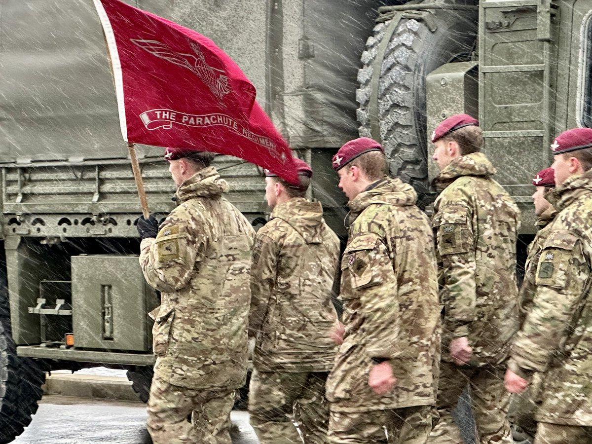 GHFalklands's tweet photo. The Governor joined the #Falklands community gathered to meet members of 2nd &amp; 3rd Battalions &amp; veterans of The Parachute Regiment, BFSAI and FIDF upon completion of their TAB from San Carlos to Stanley. 

👏A huge well done to all who marched in these blustery winter conditions. https://t.co/cXszKBO4Qf