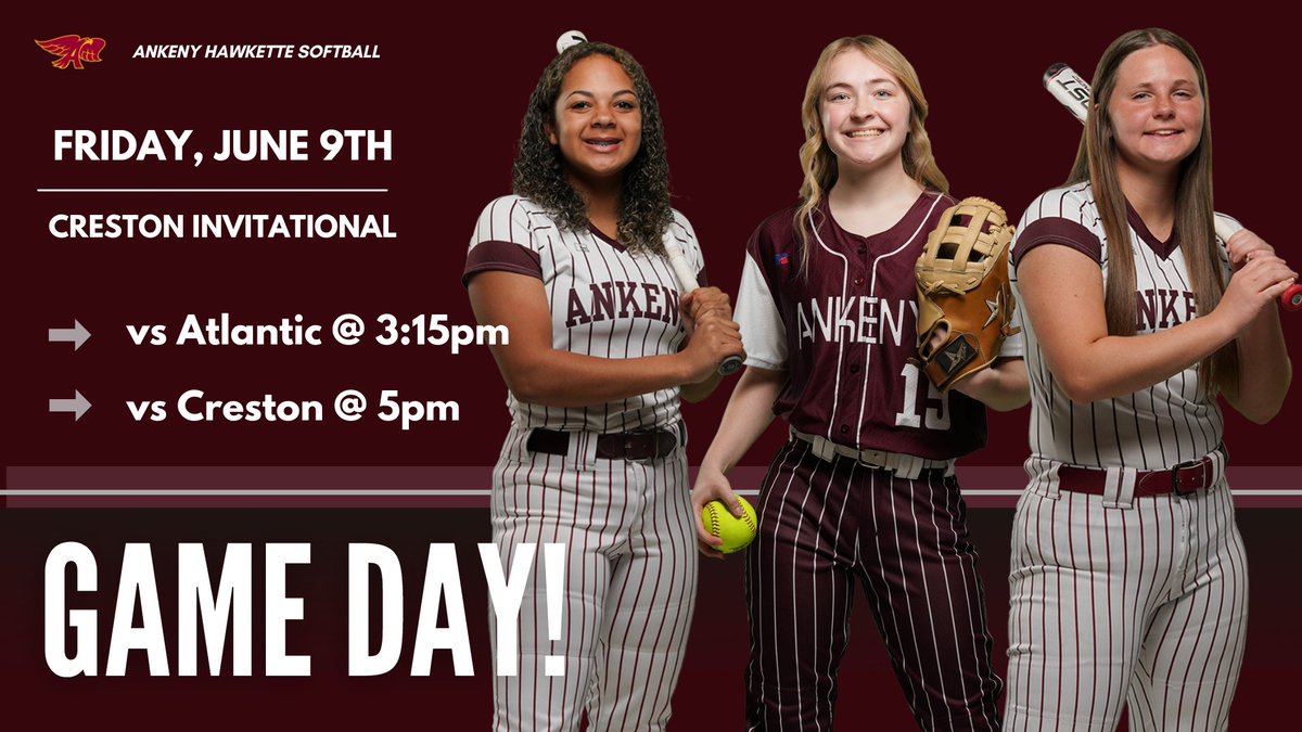 AnkenySoftball's tweet photo. We're headed to Creston for day 1 of the John Stephens Classic!

🔸vs Atlantic @ 3:15
🔸vs Creston @ 5:00

Good luck ladies! https://t.co/cCLa5cefjD