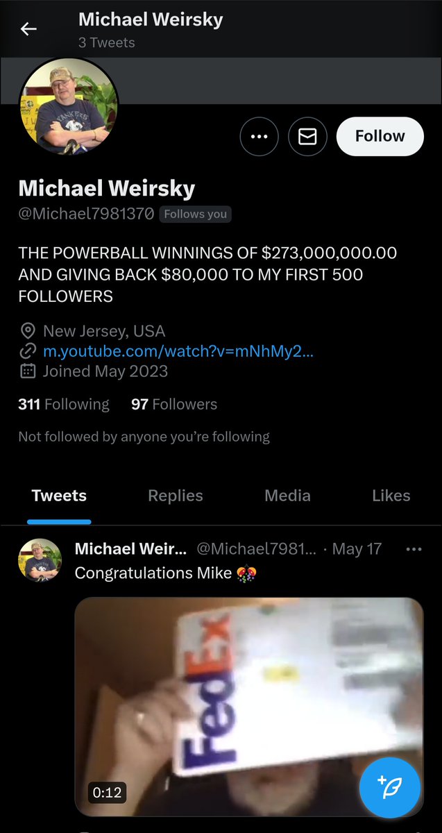 I keep getting followed by powerball winners that want to give back!
@Michael7981370 https://t.co/cFRyf7mfHy