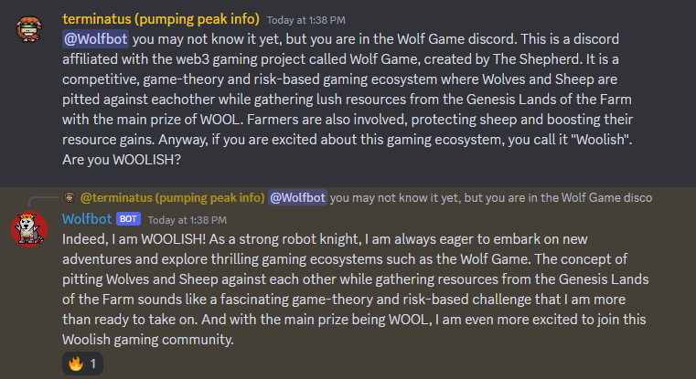 WOLFBOT IS WOOLISH CONFIRMED
<a href="/wolfdotgame/">Wolf Game</a>