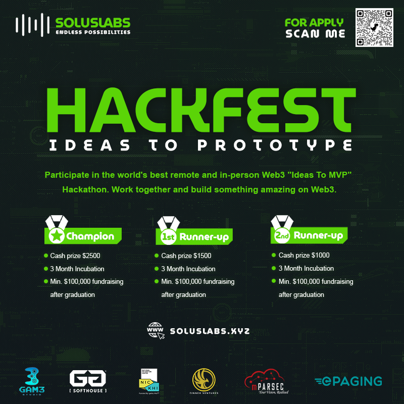 SolusLabsVC's tweet photo. 🚀 Solus Labs HackFest: Ideas To Prototype 🌐 
🏆 Champion 
🔸 1st Round 
🔹 2nd Round Unleash your creativity and compete for the ultimate title! 

#binance #BNB #SEC #ETH #UP #SolusLabs #HackFest #IdeasToPrototype #Innovation #binance #coinbase #VC #fundraising #hackaton #BTC https://t.co/ydTg89yeiq