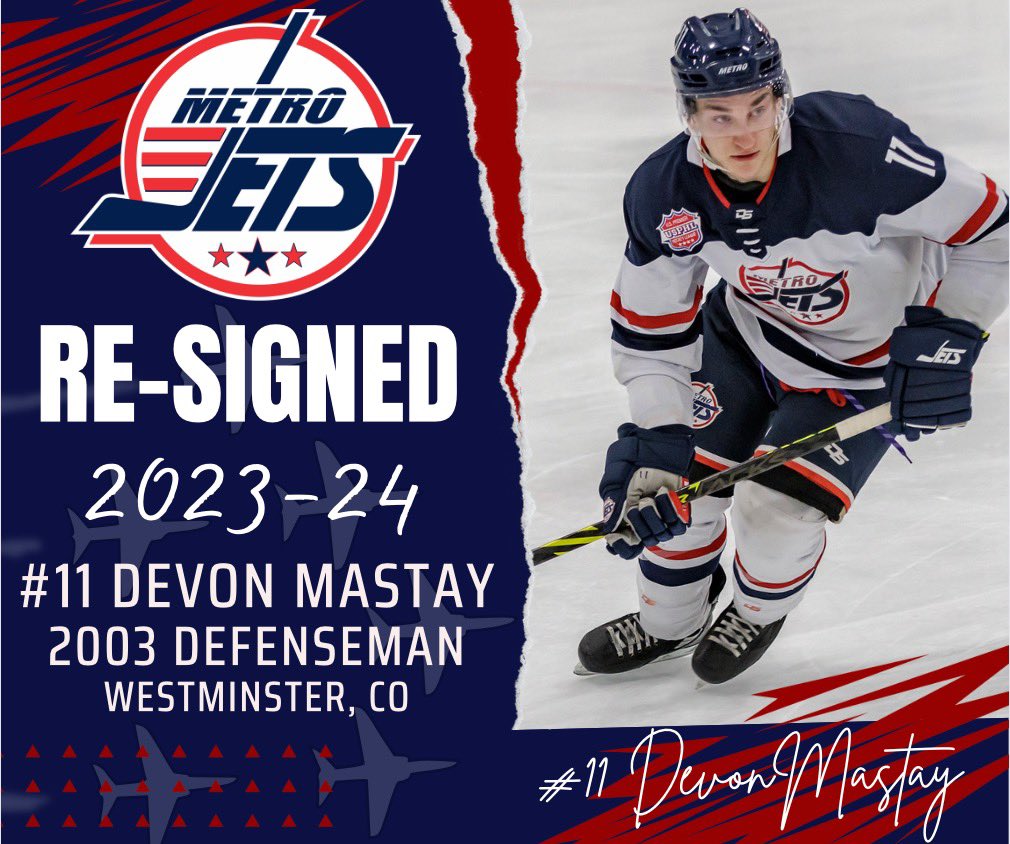🚨 PLAYER SIGNING ALERT 🚨 

Kicking off 2023-24 #MetroJets returning player signings is third-year player and force on the back end, from Westminster, Colo., your No. 11 <a href="/devon_mastay/">Devon Mastay</a>!

Devon is back in for his age-out year and schools are excited! And so are we!