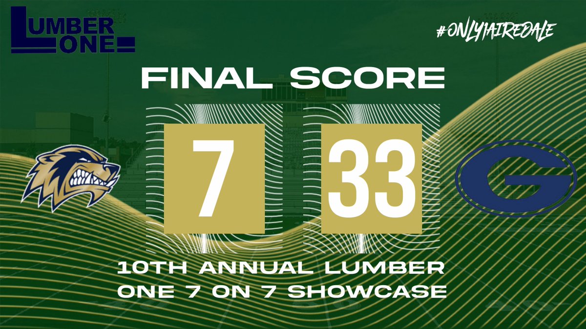 12:20 PM GAME FIELD 2 FINAL: Bentonville West 7, Greenwood 33 #lumberone7on7