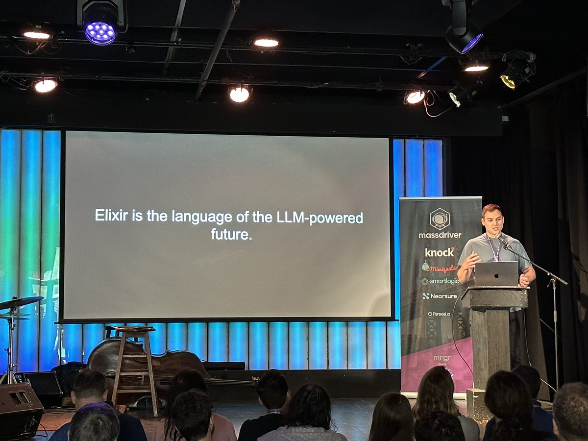 Maybe his most controversial take of all: @sean_moriarity says that @elixirlang is the language of the LLM-powered future #empex2023