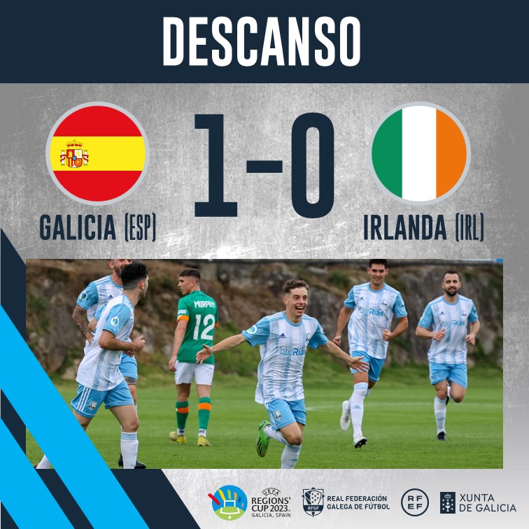 futgal's tweet photo. 🏁 FINAL DA PRIMEIRA METADE EN CAMBADOS!!

Mandan os NOSOS grazas ao tanto de Iñaki Martínez

💪🏻 Queremos máis, GALICIA!!

🇪🇸 🆚 🇮🇪 | 1-0 | 45’

#SentindoGalicia | #UEFARegionsCUP https://t.co/jSzyQknueO