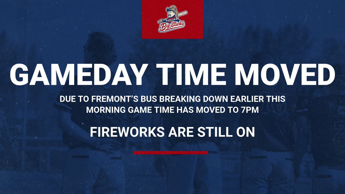 BadlandsBigStix's tweet photo. UPDATE: ND One Call Night is now a delayed game! Gates will now open at 6 p.m., we will have happy hour 6-7 p.m. and the game will start at 7 p.m.!

Fireworks, sponsored by Denny’s Electric, are still on for tonight as well! 🎆 See y'all at the ballpark! ⚾️🎉

Public Service... https://t.co/0e0usNjEAe