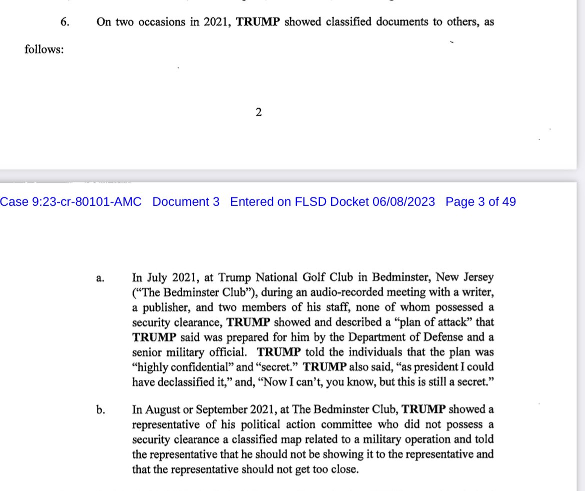 JoyceWhiteVance's tweet image. UNSEALED INDICTMENT: The indictment starts with the stunning revelation Trump showed classified information to people not entitled to view it (and he was not entitled to possess it)