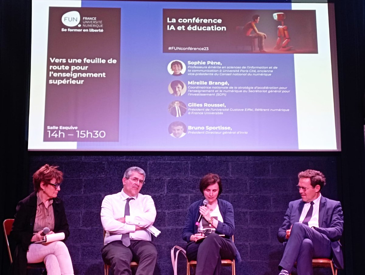 📌#FUNconférence23📌 
<a href="/FunMooc/">France Université Numérique</a> 👉mot de la fin Mireille Brangé 👉formation, formation, formation pour les #enseignants et pour les #ingénieurs #pédagogiques 
Message bien reçu 👌
🚩A venir #REX 19 juin 12h Etienne Lambert point de vue d'un IP sur IA &amp; enseignement
<a href="/sandra_lalanne/">Sandra Lalanne</a>