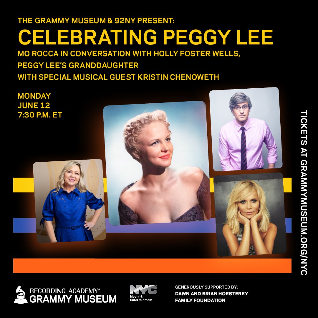 This Monday, June 12, join the #GRAMMYMuseum in celebrating the legendary #PeggyLee and catch a 'fever' with the hot talent coming to #92NY, including Holly Foster Wells, @MoRocca, and #TonyAwards winner @KChenoweth!

Additional tickets released at grm.my/3MiRudX.