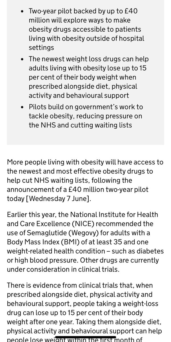 While many governments and insurers pretend that #obesity is not a meaningful health issue that warrants treatment with highly effective new GLP-1 medicines #Semaglutide <a href="/NHSEngland/">NHS England</a> will evaluate their effectiveness gov.uk/government/new…