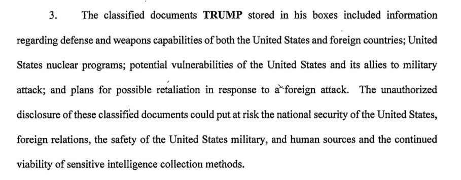 The indictment: Trump had documents about U.S. defense and weapons capabilities and U.S. nuclear programs.