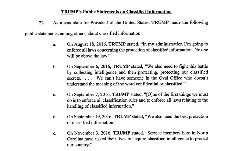 ReichlinMelnick's tweet photo. Particularly enjoy this bit where the Special Counsel points out that Trump campaigned on strict adherence to laws relating to classified information. https://t.co/kDt6c4CyTf