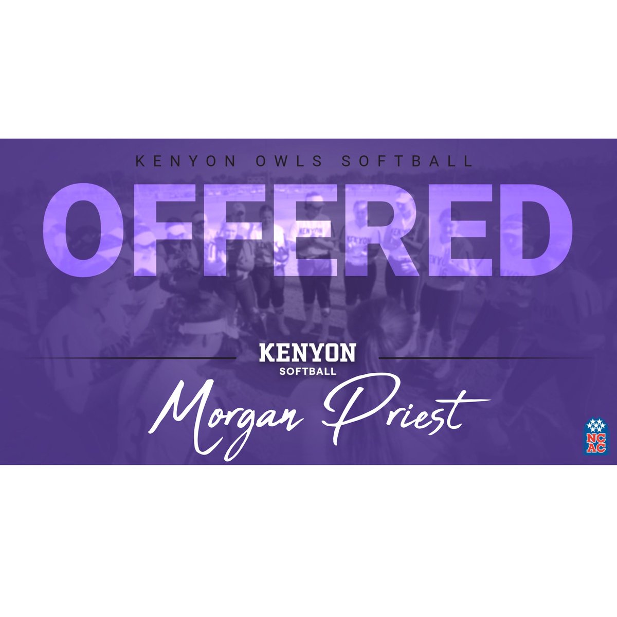 MorganPriest11's tweet photo. Blessed to say I have received an official offer from Kenyon College! Thank you to Coach Miller and Coach Milburn for the opportunity!! Go Owls!! @KenyonSoftball @CanesMiller16u @Mohawkssoftball https://t.co/g4xEEw0rjd