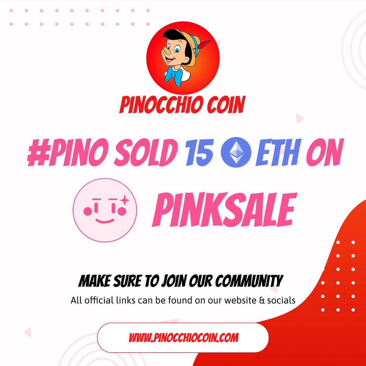PinocchioCoinTW's tweet photo. π Milestone Alert! ππ« We're thrilled to announce that we have reached a significant milestone in our token sale.
π Over 15 ETH worth of $PINO tokens have been sold! Let's keep the momentum going! πͺβ¨ #PinocchioCoin #TokenSaleSuccess https://t.co/pwMlaSZ9Pj