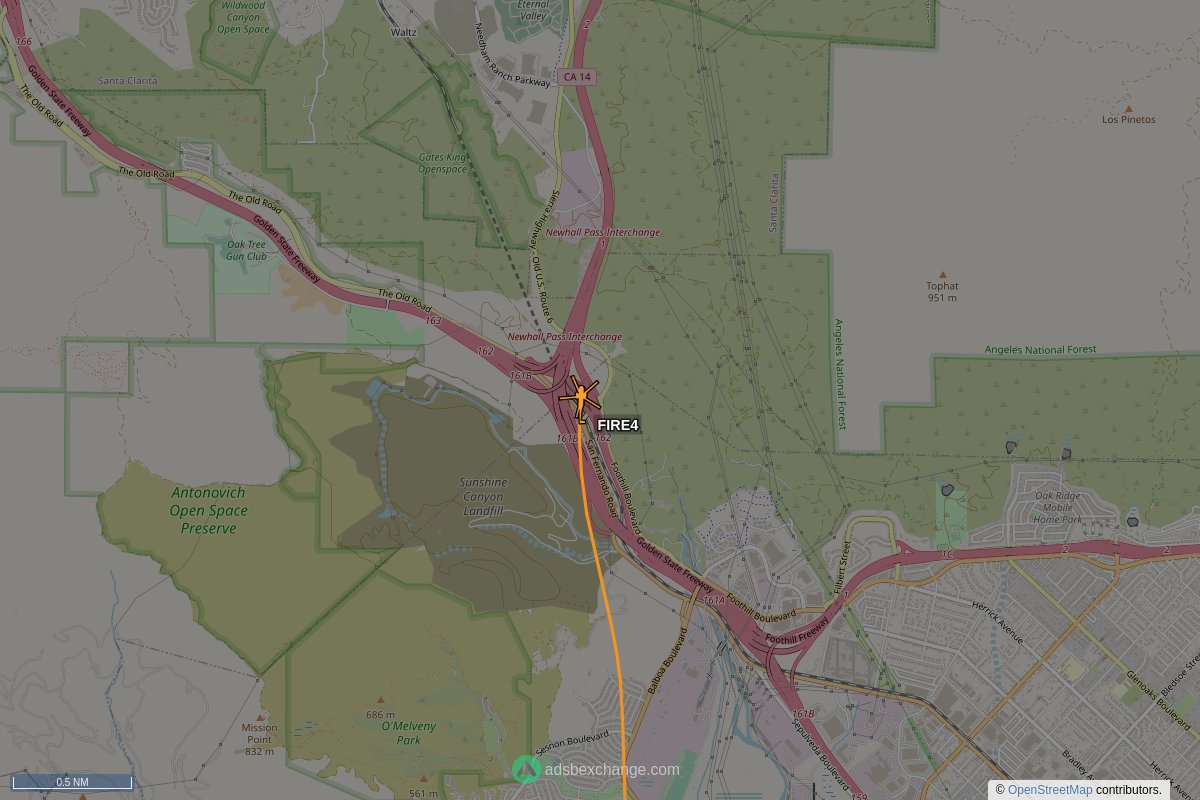 ffoverhead's tweet image. LAFD #N304FD callsign #FIRE4 (A139) was seen near Granada Hills, Los Angeles, CA at approximately 17:53 UTC squawking 1200 globe.adsbexchange.com/?icao=a32eaf&amp;amp;z… #LAFD #LAFire