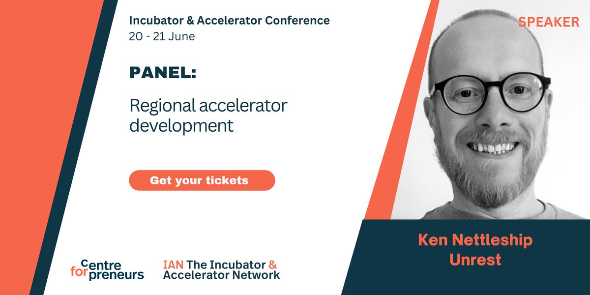 We are thrilled to announce that Ken Nettleship (Unrest) will be joining us as a panel speaker at our upcoming annual Incubator &amp; Accelerator Conference!

Happening on 20-21 June.

Get your tickets now: lnkd.in/eqhsTinP
